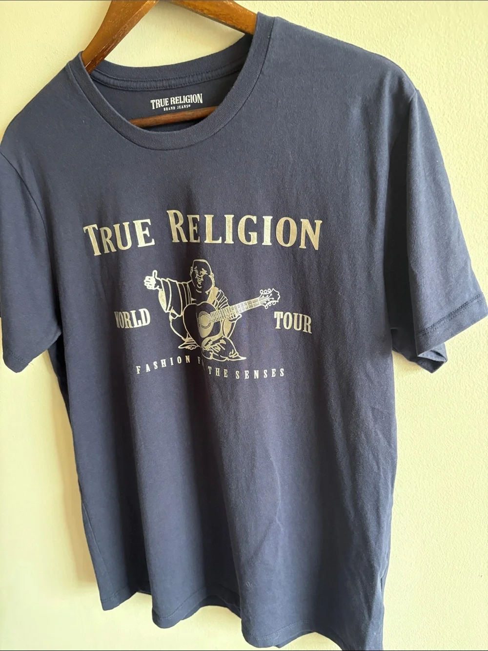 True Religion World Tour Buddha Graphic T-Shirt Black Logo Tee Men’s Large